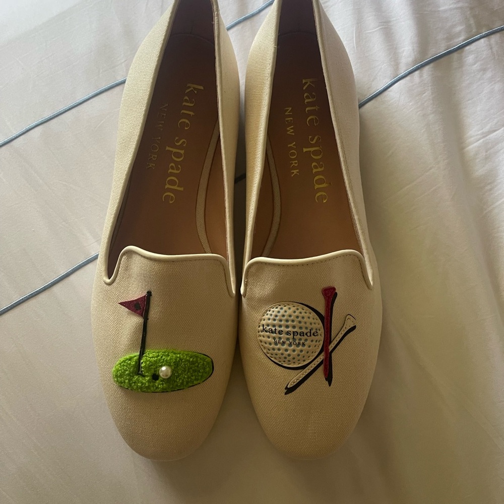 Kate Spade Cream Golf design Flats for Effortless Elegance